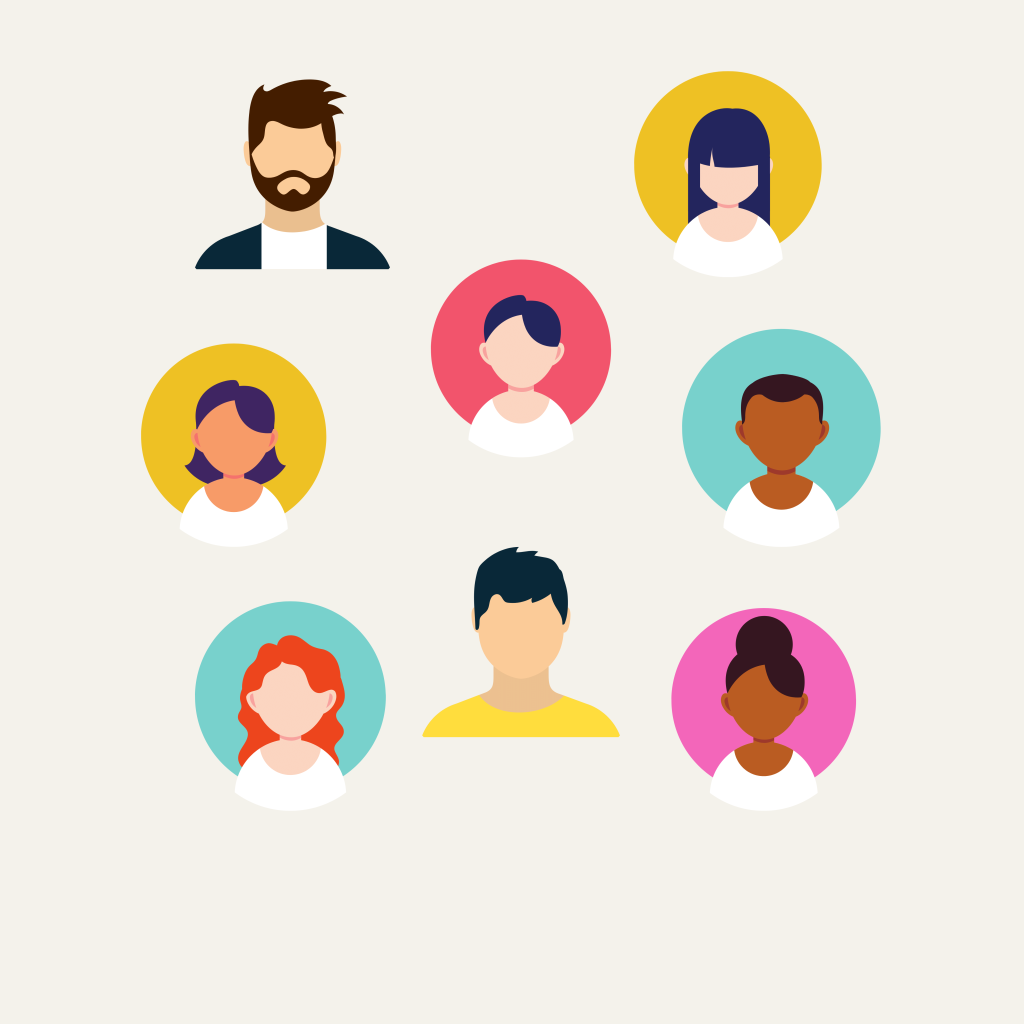 group of graphic heads representing people