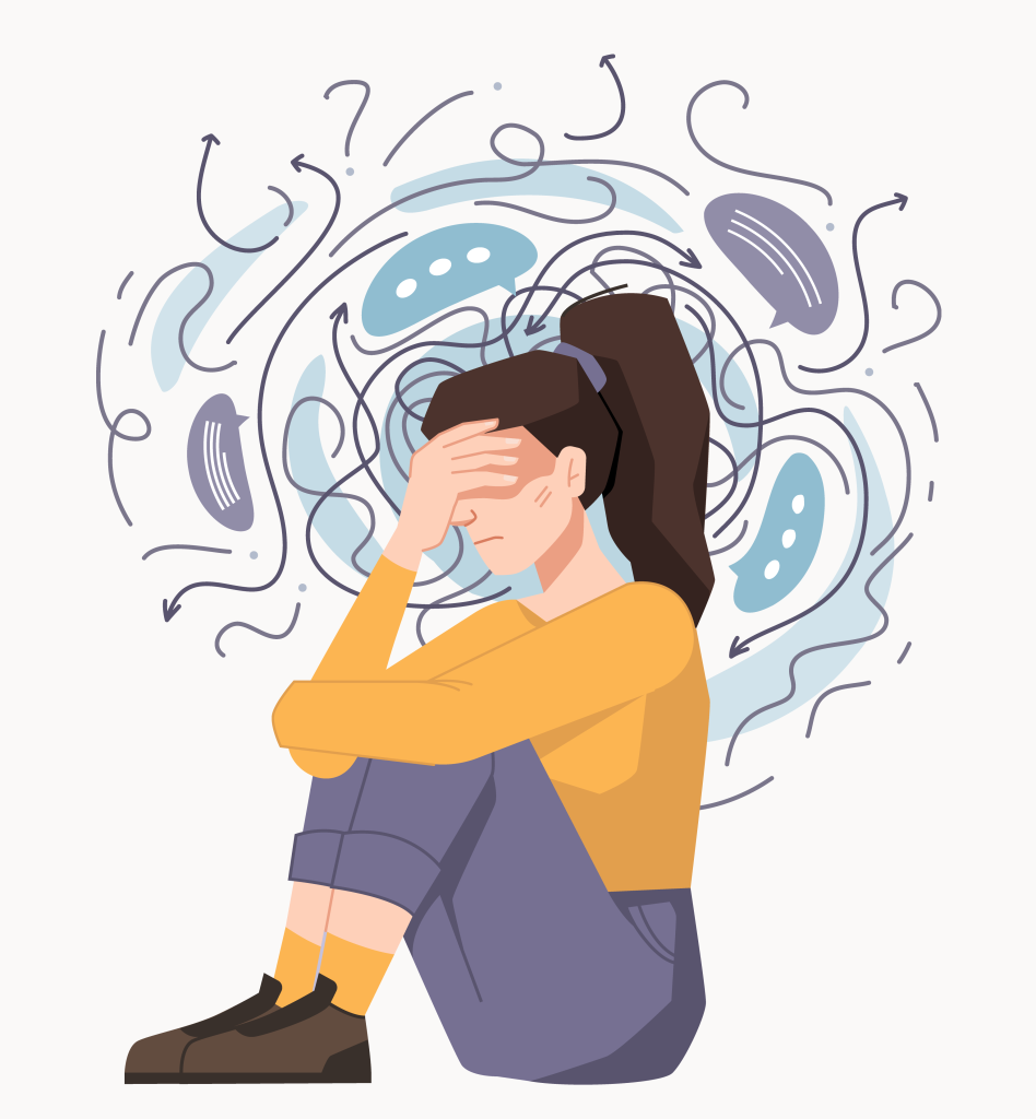 graphic of lady feeling overwhelmed
